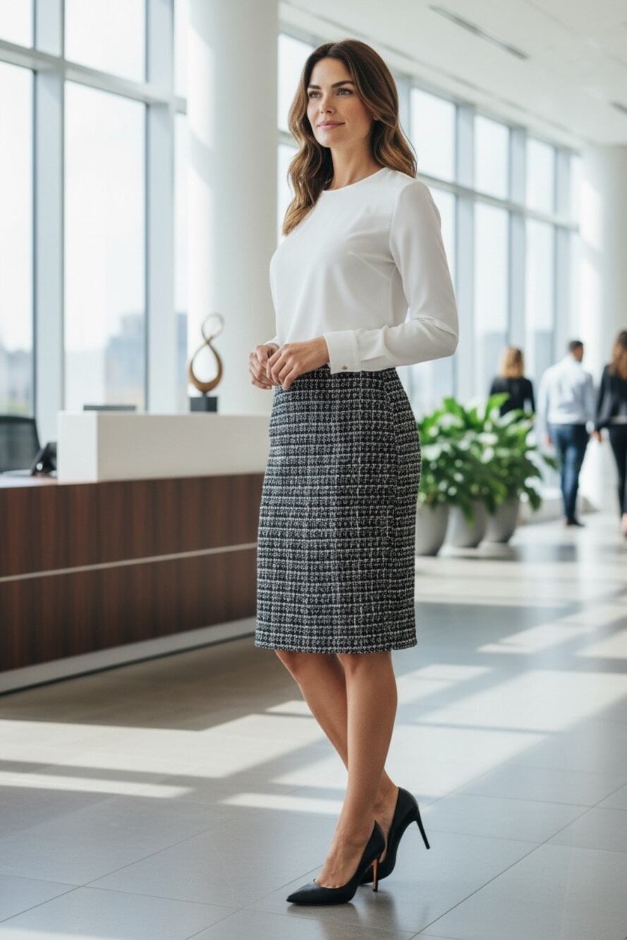 J.Crew No. 2 Pencil Skirt Tweed Black White Size 0 Work Classic